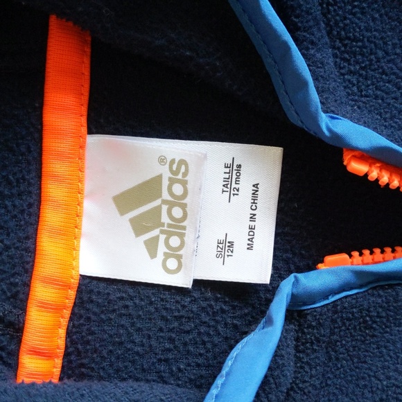 adidas blue fleece zip-up jacket with hood 12 months baby - Picture 4 of 7